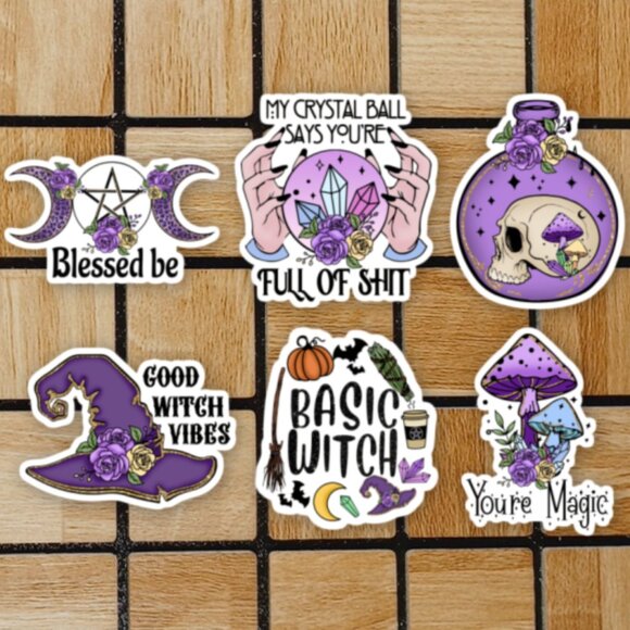 Witch Witchy Themed Sticker Pack of 6 Vinyl Stickers Funny Sticker Set - Picture 1 of 4